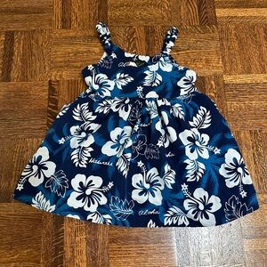 Hawaiian Blue Floral Dress with White Hibiscus Pattern